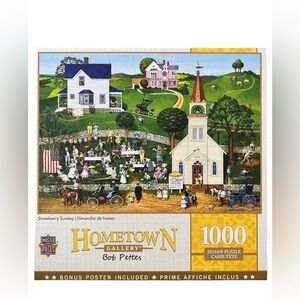 Jigsaw Puzzle Americana Strawberry Sunday Church Ice Cream Social 1000 piece NEW